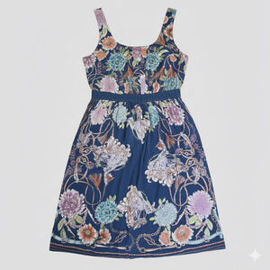 Anthropologie Moulinette Soeurs Silk Floral Print Dress Blue Multicolor Small